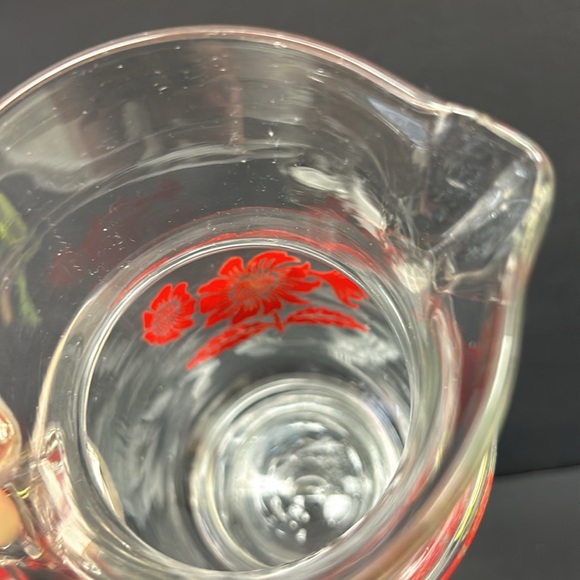 Vintage clear glass 1L pitcher and 4 matching juice glasses red sunflower design - Picture 3 of 12